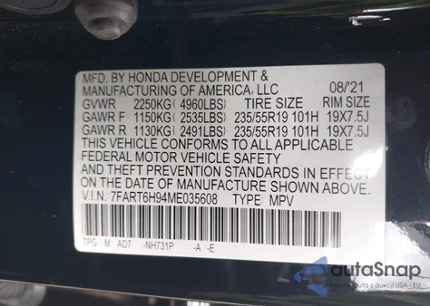 2021 Honda Cr-V Hybrid Touring from USA, damaged, VIN 7FART6H94ME035608